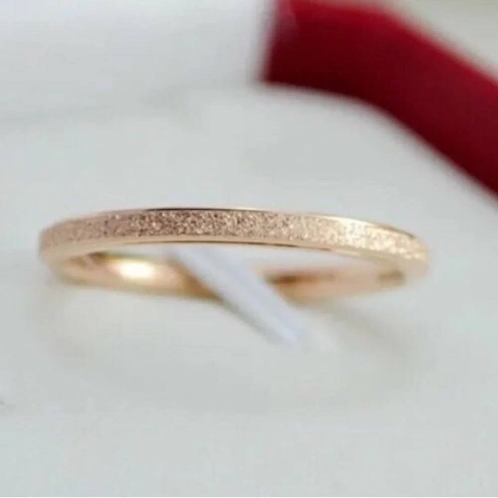 Rose Gold Thin 2MM Frosted Stardust Wedding Engagement Promise Ring Band - Picture 2 of 10